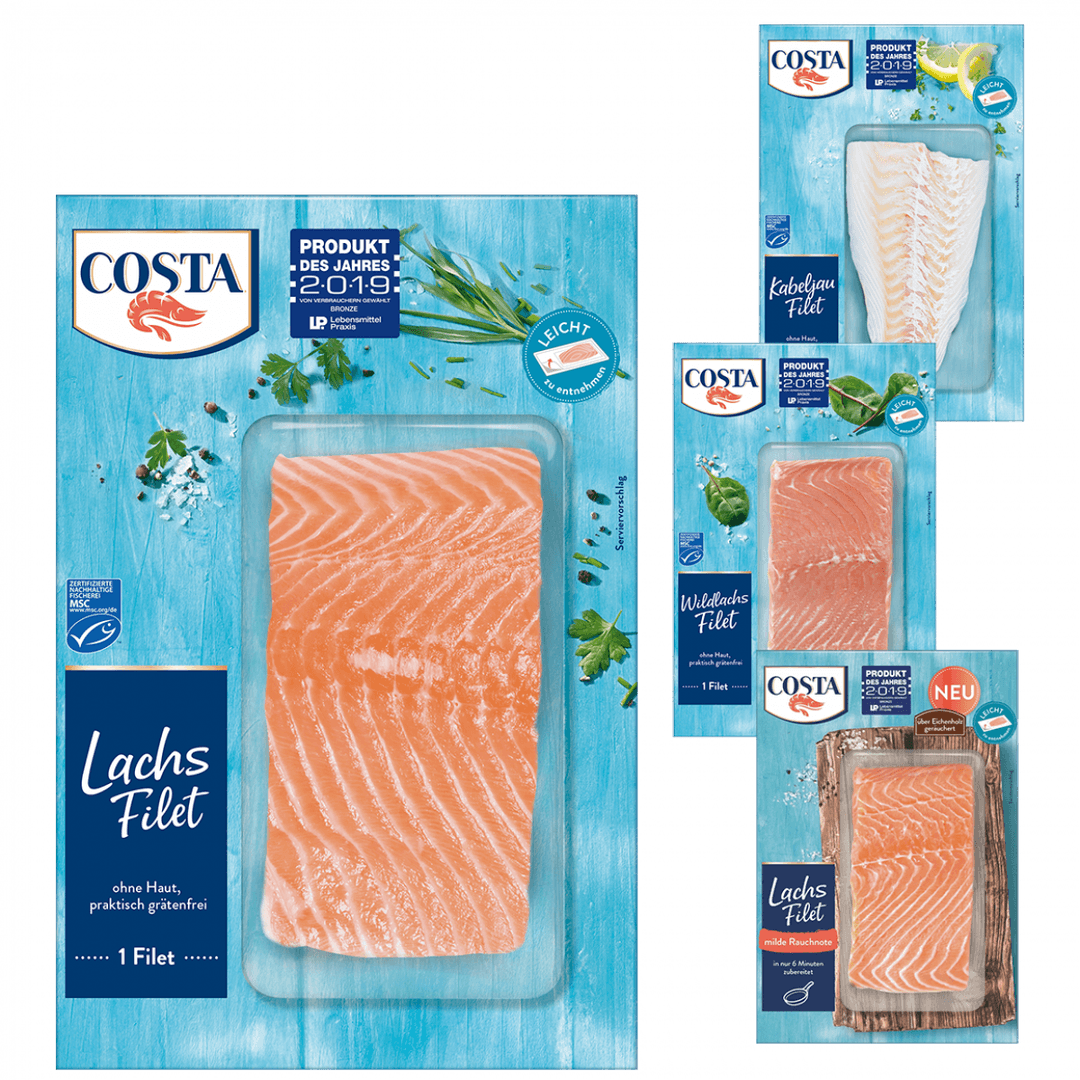 eine Packung (130g - 140g) Costa Premium Fischfilets