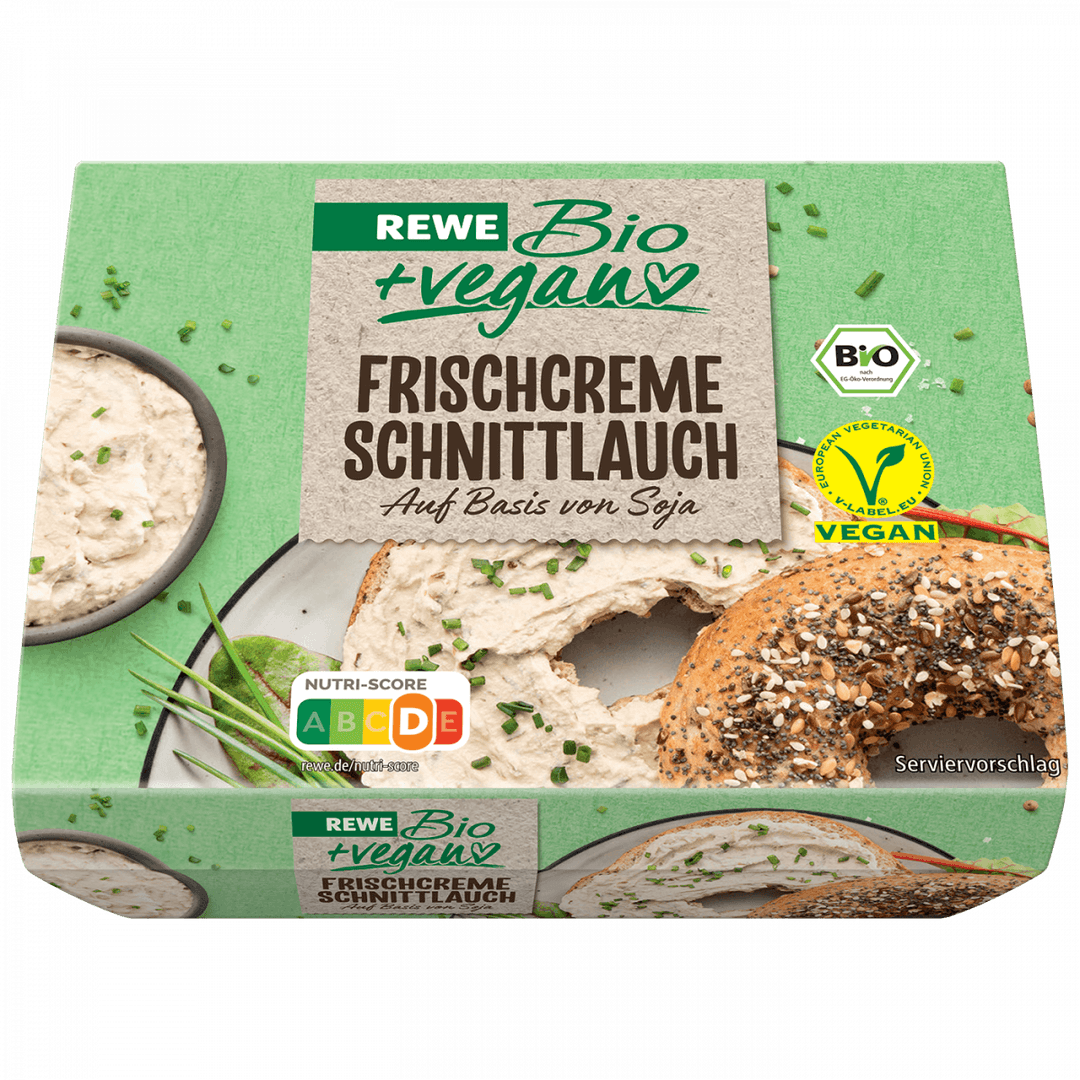 eine Packung (115g) REWE Bio vegane Frischcreme Schnittlauch
