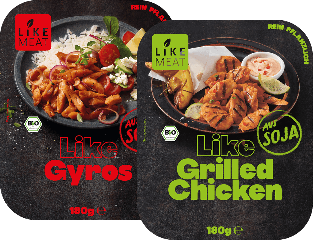 eine Packung LikeMeat Bio Produkte