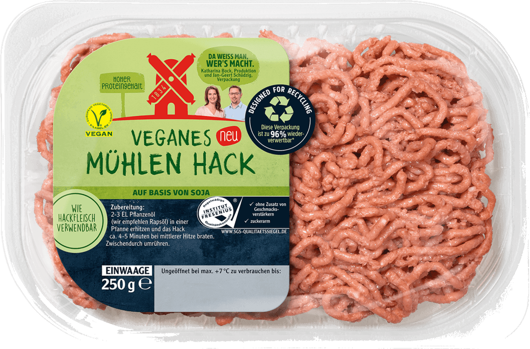 eine Packung Truhenfrische Veganes Mühlen Hack