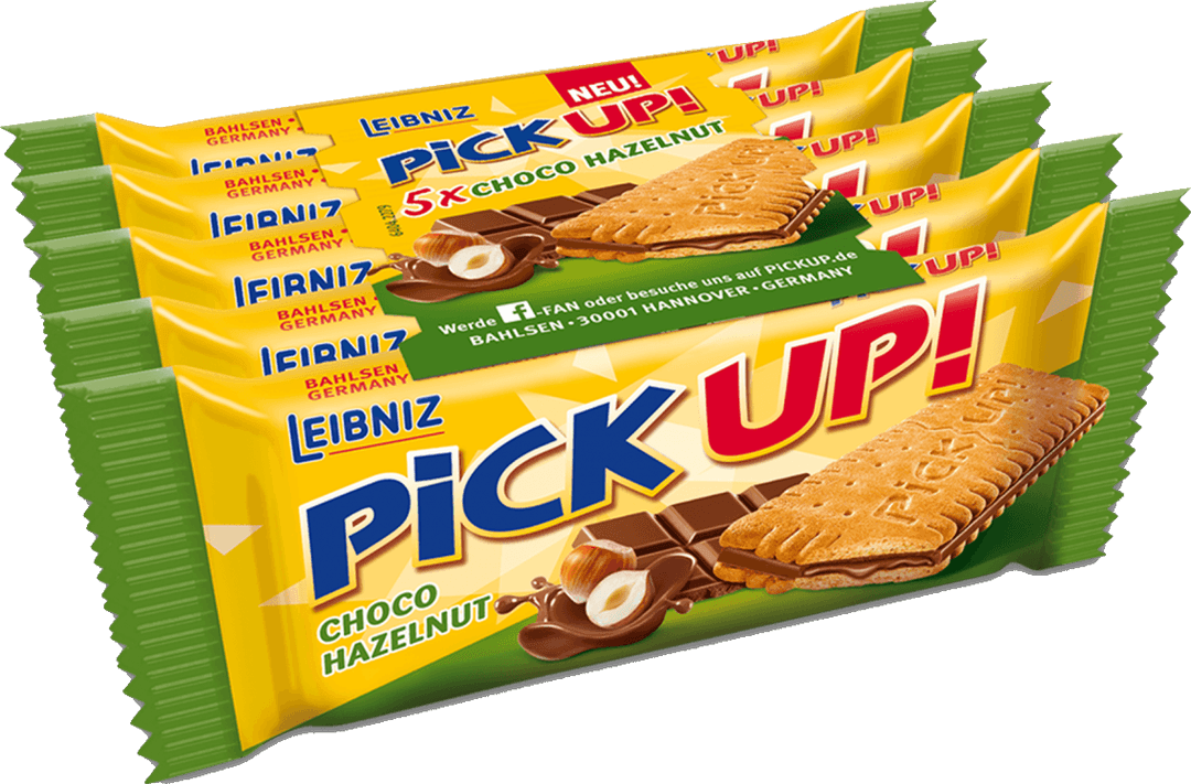 eine 5er-Packung PiCK UP! Choco Hazelnut