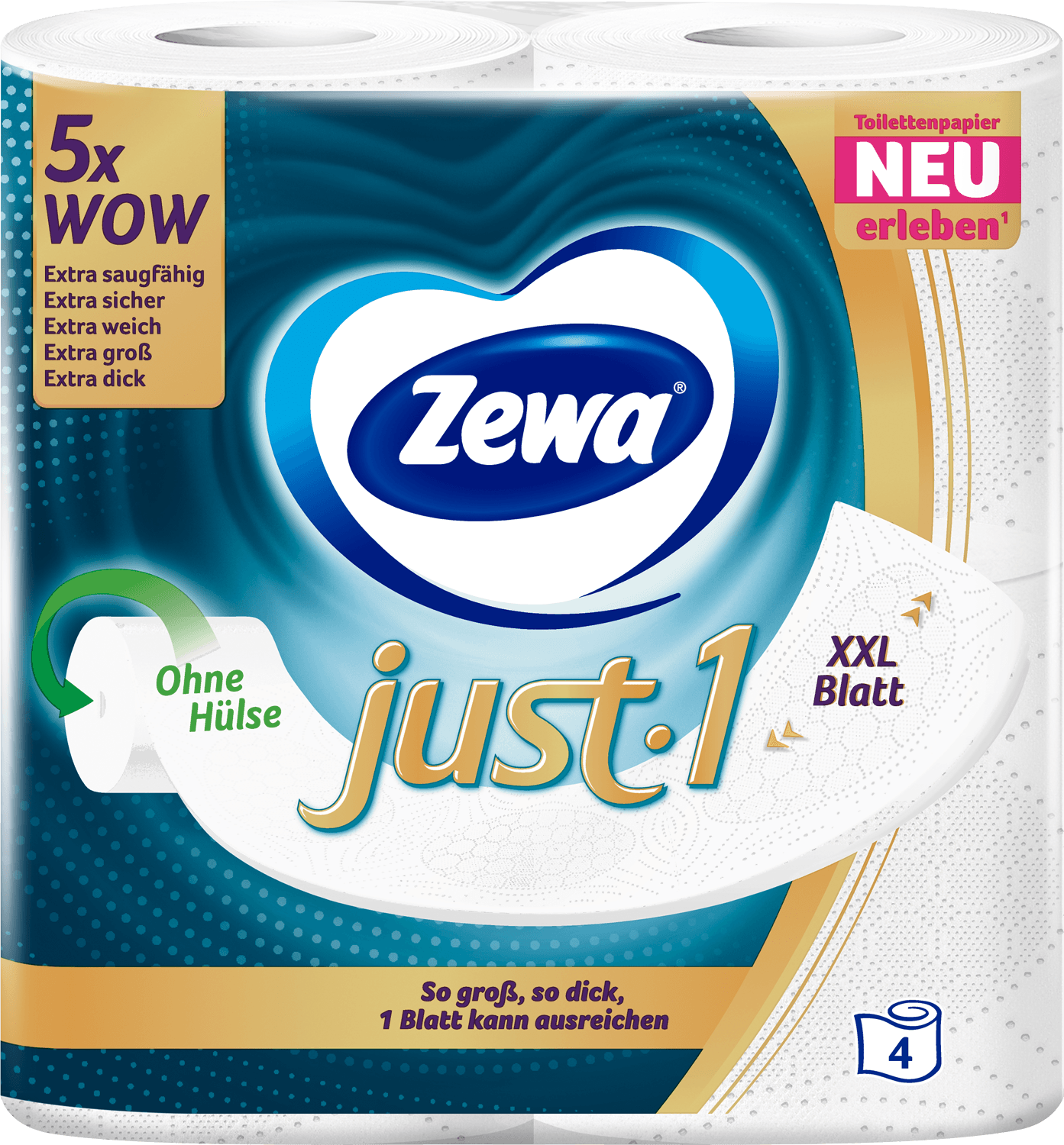 ZEWA just1 Toilettenpapier ohne Hülse 4x99 Blatt