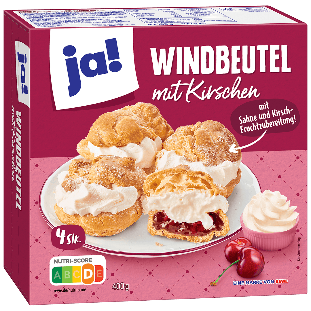 eine Packung 400g ja! Windbeutel mit Kirschen