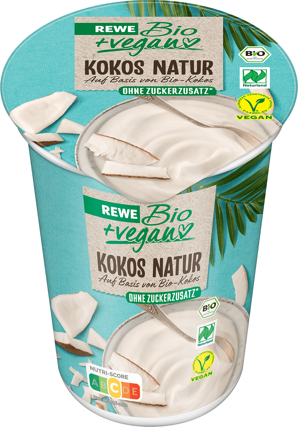 einen Becher (400g) REWE Bio + vegan Kokos Natur