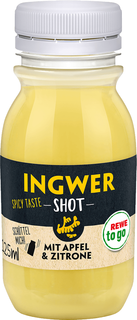 eine Flasche REWE to go Ingwer Shot