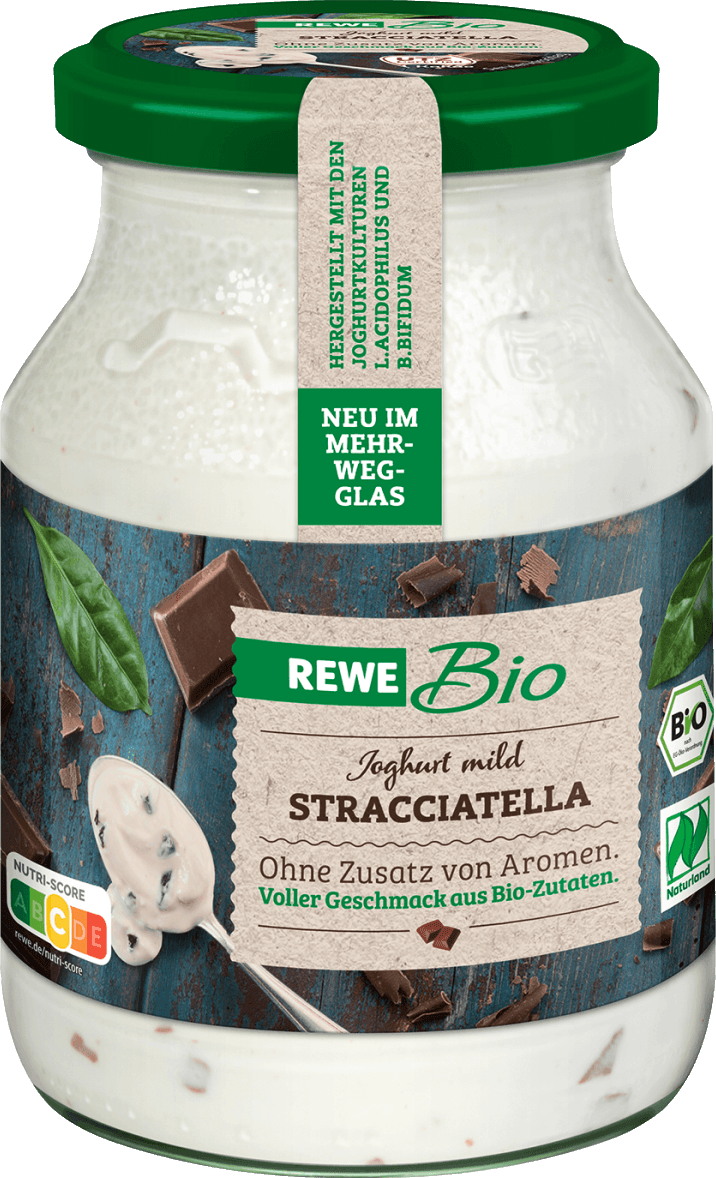 ein Glas (500g) REWE Bio Stracciatella Joghurt